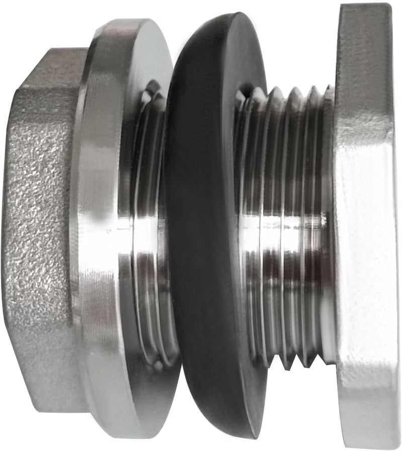 Fitvell 304 Stainless Steel Bulkhead Water Tank Fitting 3/4" Female Thread Compression Bulkhead Connector Thru-bulk Adapter with Gaskets for Bathtub and Sink (Pack of 2) - Image 4